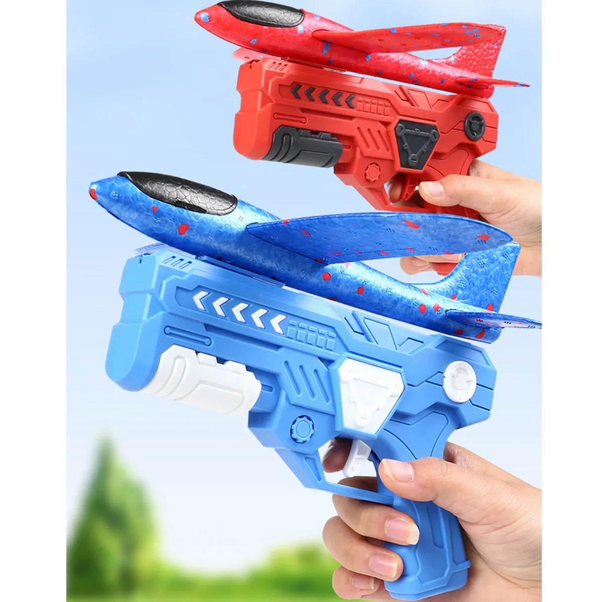 Avión de Espuma Luminoso con Lanzador de 10M, Catapulta, Pistola de Aviones Planeadores, Juguete para Niños, Juego al Aire Libre, Modelo de Burbuja, Disparador de Aviones Voladores