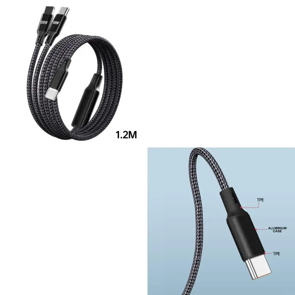 462E USB C to 2 USB C Splitter Cable Type C Power Cable Nylon Braided, Multiple USB C Gadgets from USB Source