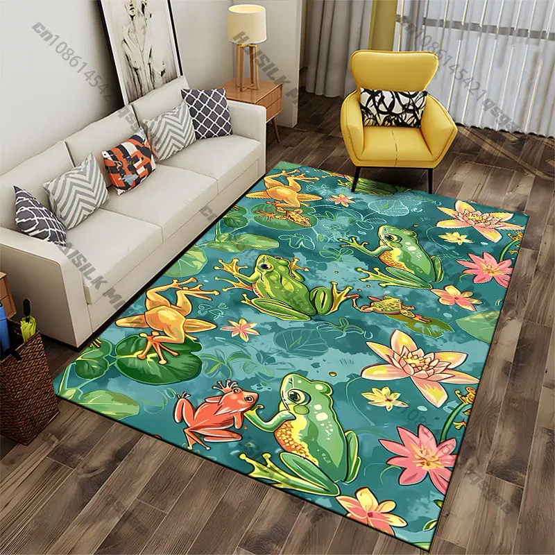 Frogs flowers nature vibrant design carpet Yoga living room room decor children's crawling mat doormat area rug games mat