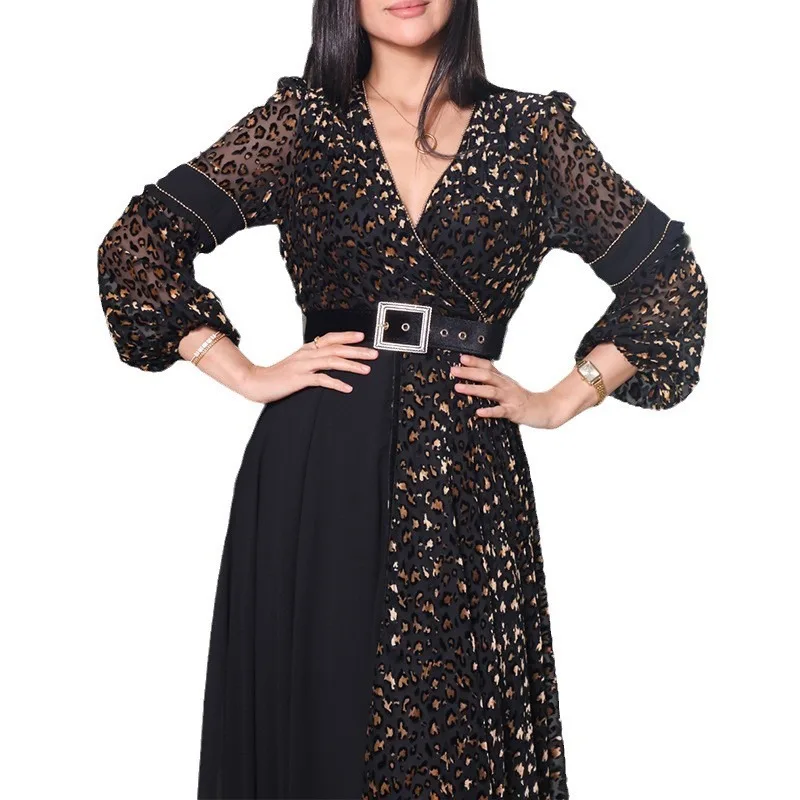 Ele Sexy Diepe V-hals Dr Par Avond Par Dr Faionable mat Grensoverschrijdend Nieuwe collectie 2024 Mid-taille A-lin...