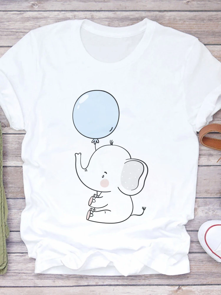 New Elephant T Shirt O-neck Loose Summer White Tee Top Print Ladies Clothes Casual Short Sleeve Tshirt Camisetas De Mujer