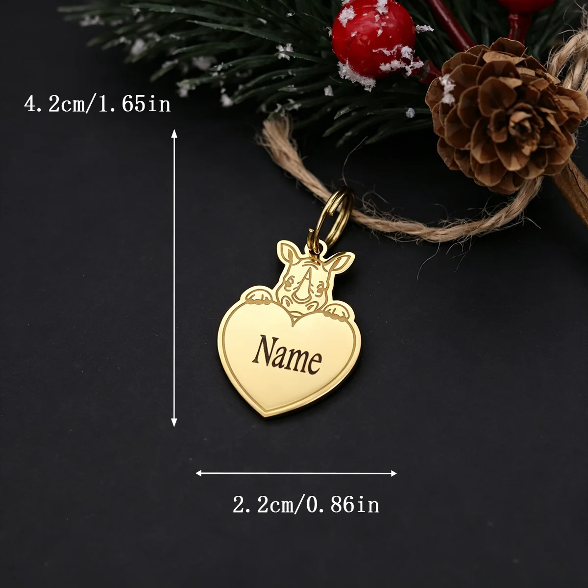 Personalized Name Rhino Heart Keyring Stainless Steel Custom Engraved Letter Animal Keychain Jewelry Ornament Gift for Men Women
