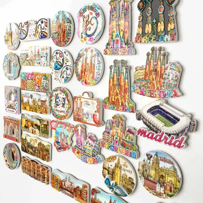 All over Spain Barcelona Granada Creative Travel Commemorative Gifts Magnets Refrigerator Stickers Set Free Shipping