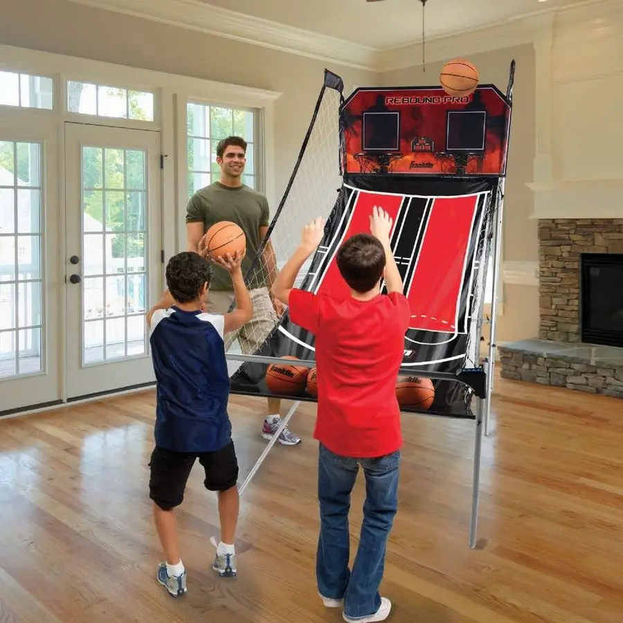 Indoor Double Basketball Hoop Game Electronic Scoreboard 4 Basketballs 2 Player Shooting Arcade