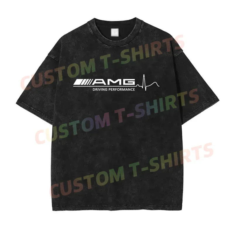 2024 Summer Vintage Cotton Washed Amgs Cars Rapid Heartbeat T-Shirt Loose T Shirts Men Y2K Hip Hop Top Tee