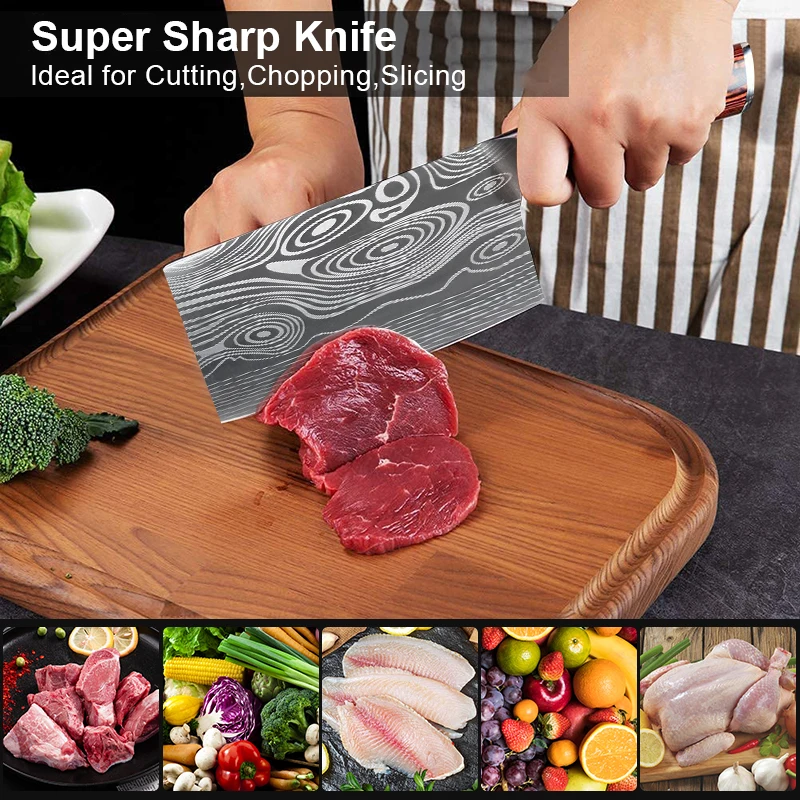 Kitchen Knives 8 Inch Chinese Cleaver Knife 7CR17 Forged Stainless Steel Chopping Chef Knife With Gift Box Packaging