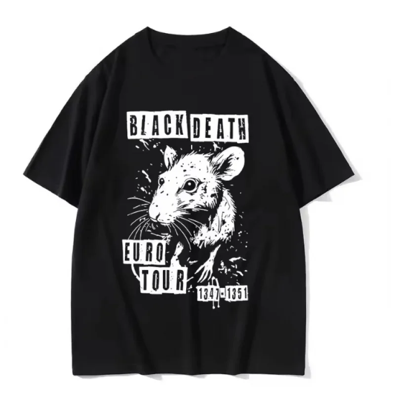 Funny Cheese Devouring Machine Japanese Rat Graphic T Shirts Men Vintage Fashion Neck Oversized T-Shirt Y2k Unisex