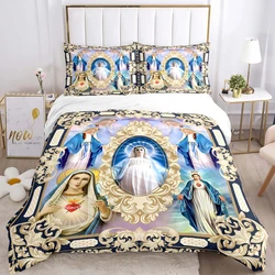 Jesus Virgin Mary Bedding Set Halloween Horror Movie Duvet Covers Kids Bed Linens Decor Bedclothes with Pillowcase No Sheet 3pcs