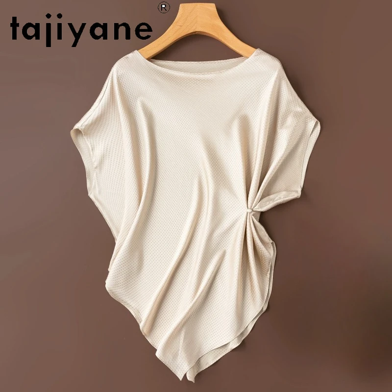 

TAJIYANE 93% Mulberry Silk T Shirts for Women Batwing Sleeve Beige T-shirt Real Silk Loose Summer Tops Woman Clothes 2026 티셔츠