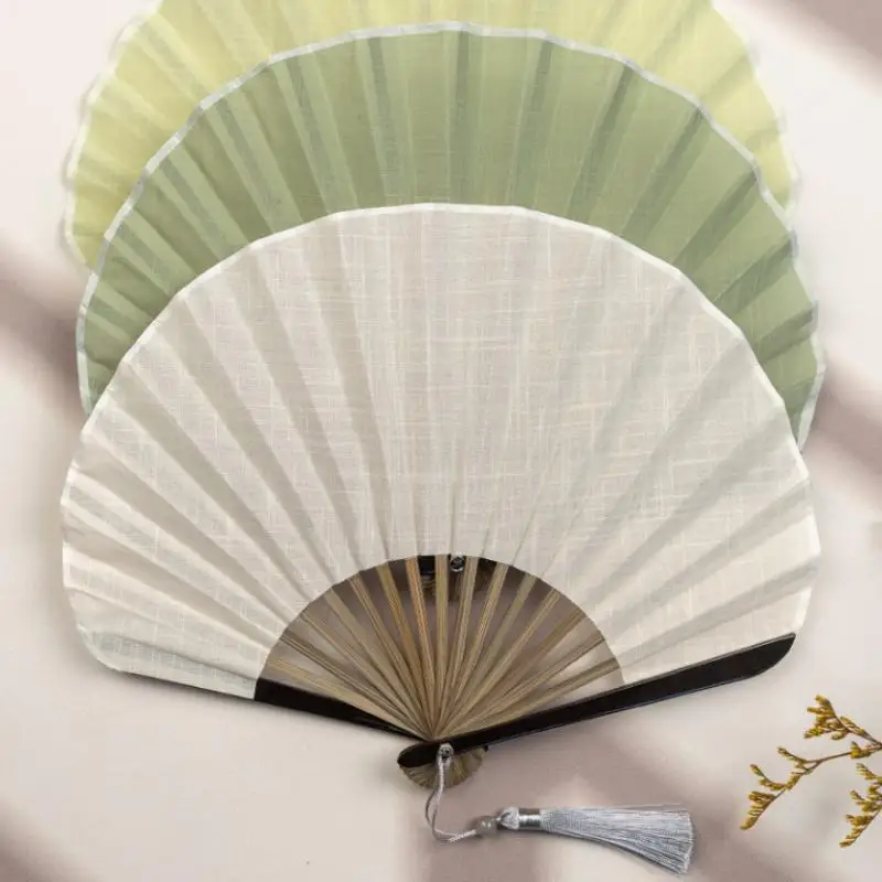 1pc Vintage Shell-Shaped Folding Fan Chinese Style Portable Hand Fold Fans Retro Cotton-Linen Dance Props Decorative Fan Gifts