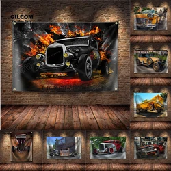 Classic Cars  Retro Banner Flag Poster Wall Art Decoration AD Vintage Sign Motor Car Competition Man Cave Garage Pub Club Bar
