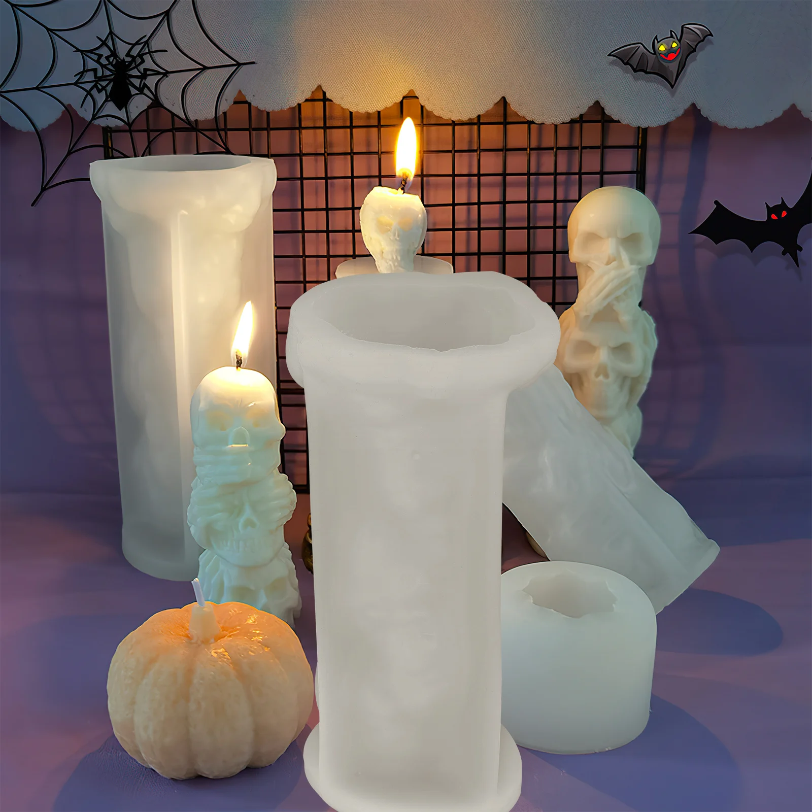 

Silicone Skull Mold for Halloween Soap Resin Pillar Molds Flexible Non Stick Easy to Use Deep Design Festive Decor DIY