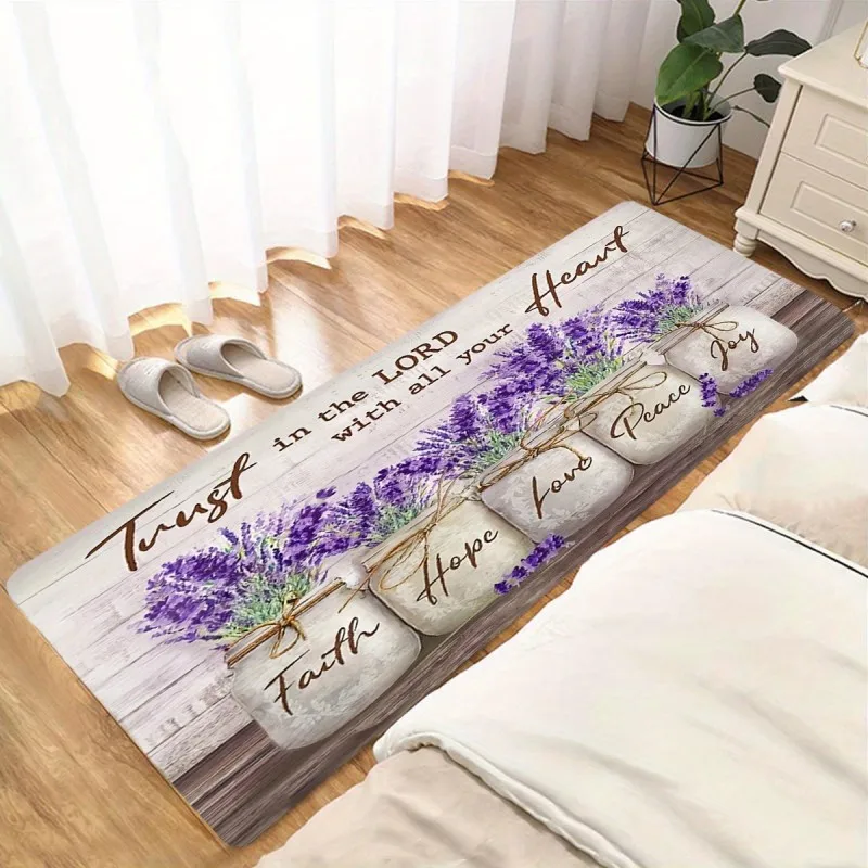 Lemon Wood Plank Text Fresh Style Runner Rug for Hallway Non Slip Decorative Carpet Floor Mat Cover