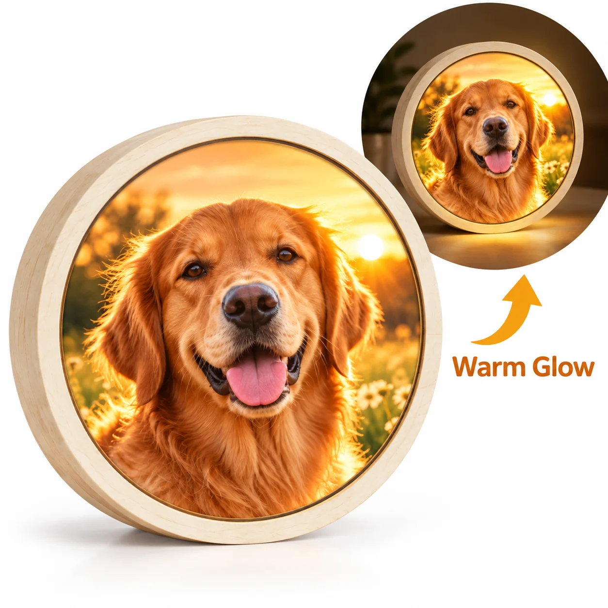 Custom Lighted Photo Frame Personalized LED Shadow Box Round Table Lamp 20cm Wooden Night Light Decor for Bedroom Home New Gift view 5