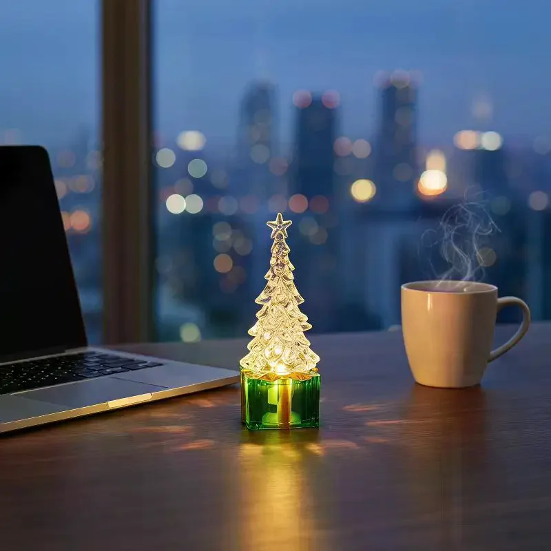 Crystal Christmas Tree Night Light USB Powered Warm LED Glow Decorative Lamp for Xmas Office Desk Bedroom Side Table Decor