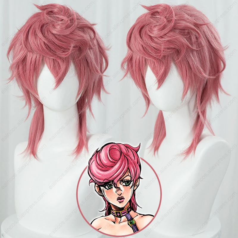 Trish Una Cosplay Wig, rosa escuro, perucas de cores misturadas, resistente ao calor, cabelo sintético, 40cm de comprimento