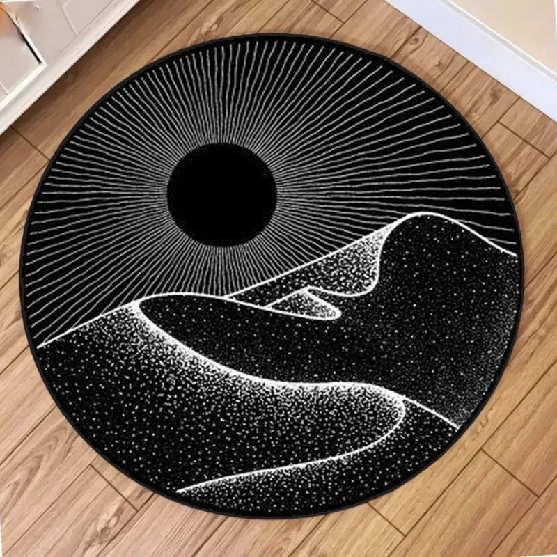 Black and White Mandala Circular Carpet Inspired By Carpets From The Milky Themes Unique Interior and Large Floor Decorations