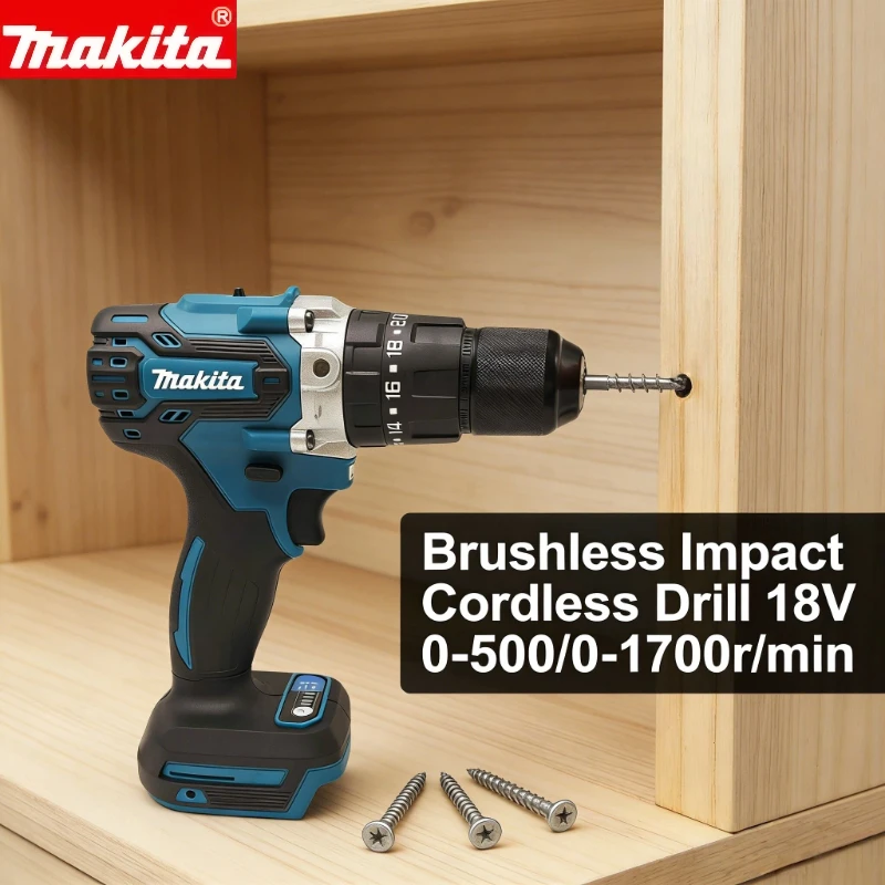 Makita DDF487 18V Lithium Brushless Cordless Impact Drill, 13mm Chuck High Torque Screwdriver Power Tool, Bare Tool Only