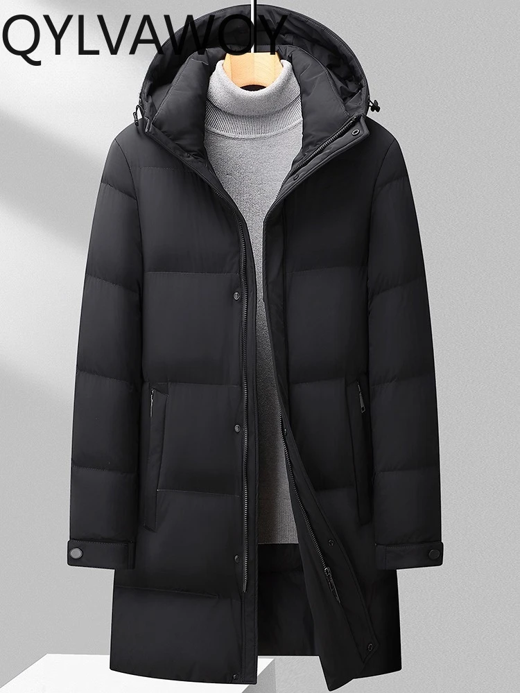 QYLVAWOY Men's New Season Extreme Cold-Resistant Thickened Goose Down Filled 160g+ Young & Middle-Aged Hooded Down Jacket LJ2070