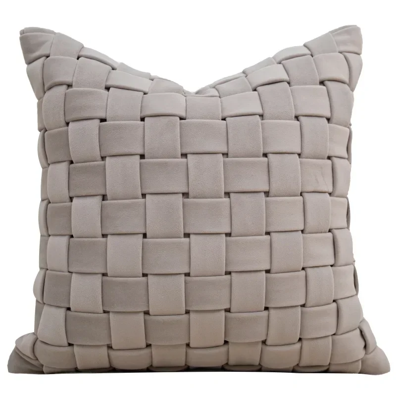 Light Gray Pillow Cover High End Dutch Velvet Pillowslip Geometric Plaid Woven Pillow Cases Luxury Patchwork Throw Pillows