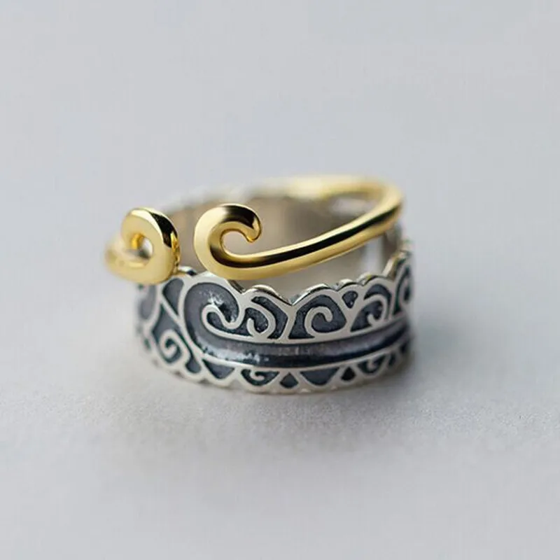 Personality Temperament Exquisite 925 Sterling Silver Jewelry Thai Silver Curse Female Tight Hoop Rhyme Clouds Rings   R240