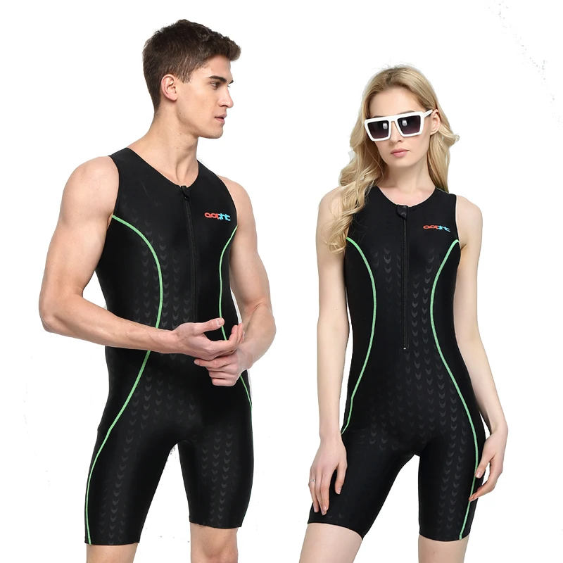 Women Men SharkSkin Fabric WaterProof Professional Outdoor Beach Surfing SwimWear UV Protection Quick-Dry Knee Length SwimSuit