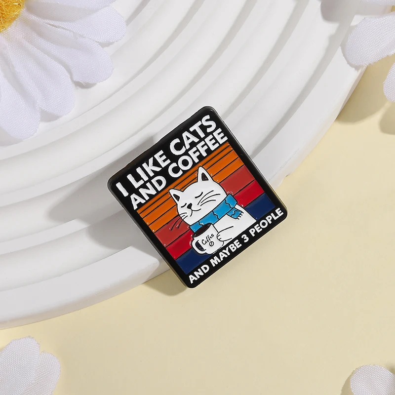أنا أحب القطط والقهوة وربما 3 أشخاص المينا دبابيس الكرتون القط شرب القهوة سبيكة دبابيس شارة التلبيب هدايا مجوهرات مضحكة