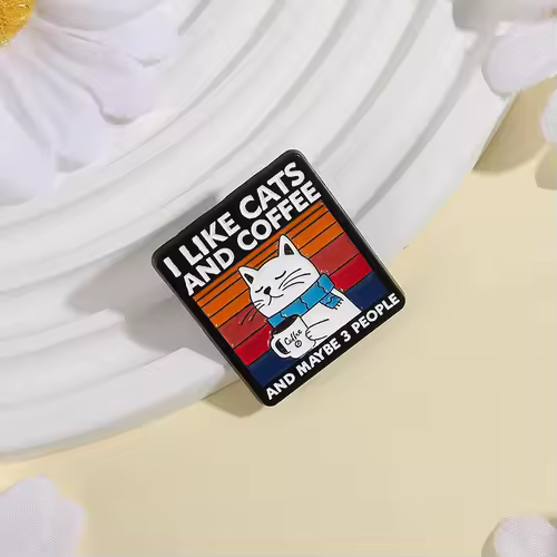 I Like Cats And Coffee And Maybe 3 People Enamel Pins Cartoon Cat Drinking Coffee Alloy Brooches Lapel Badge Funny Jewelry Gifts - Image 2