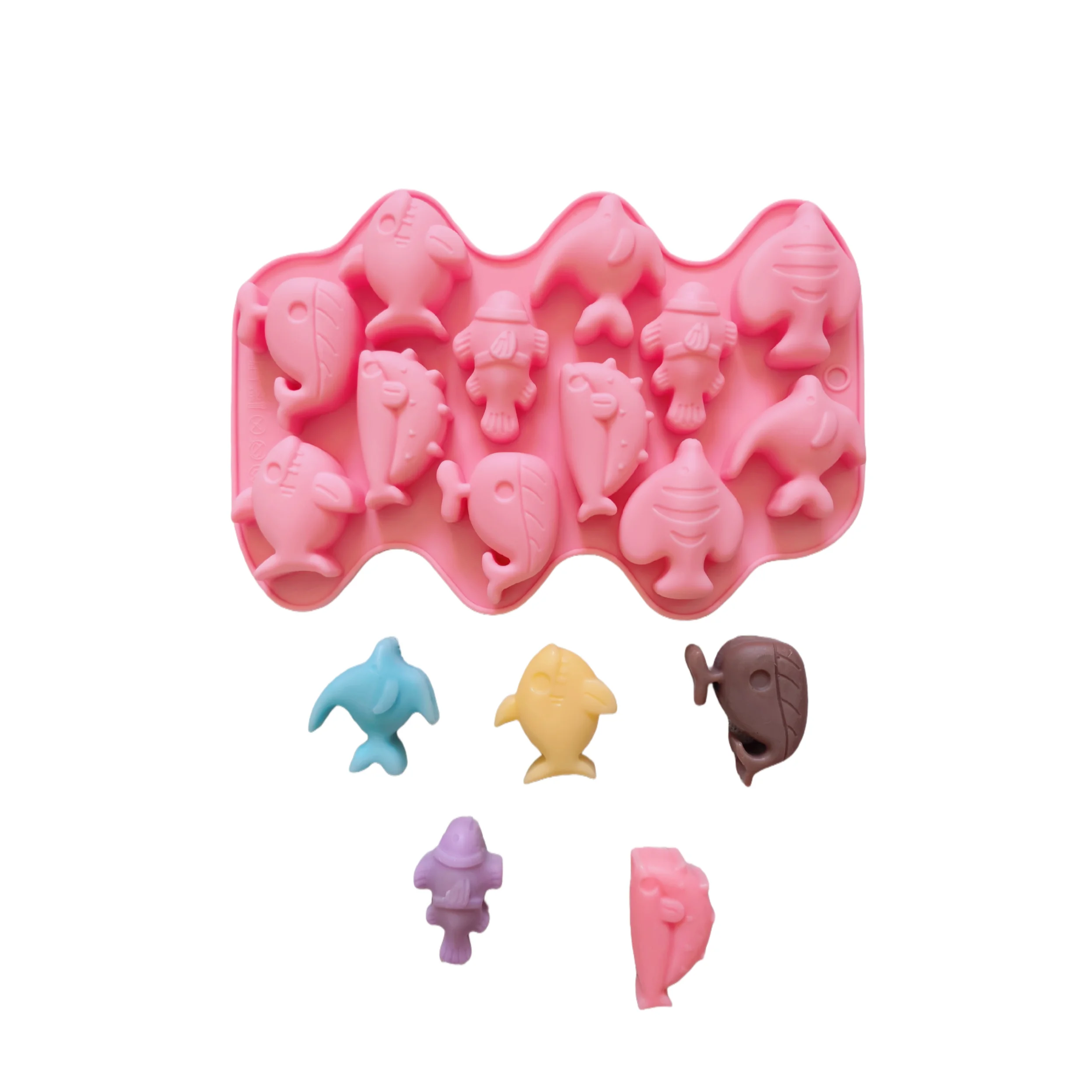 1pc 12 cavity 6 models, small fish shaped silicone molds, used for chocolate, desserts, cookies, DIY non stick baking molds