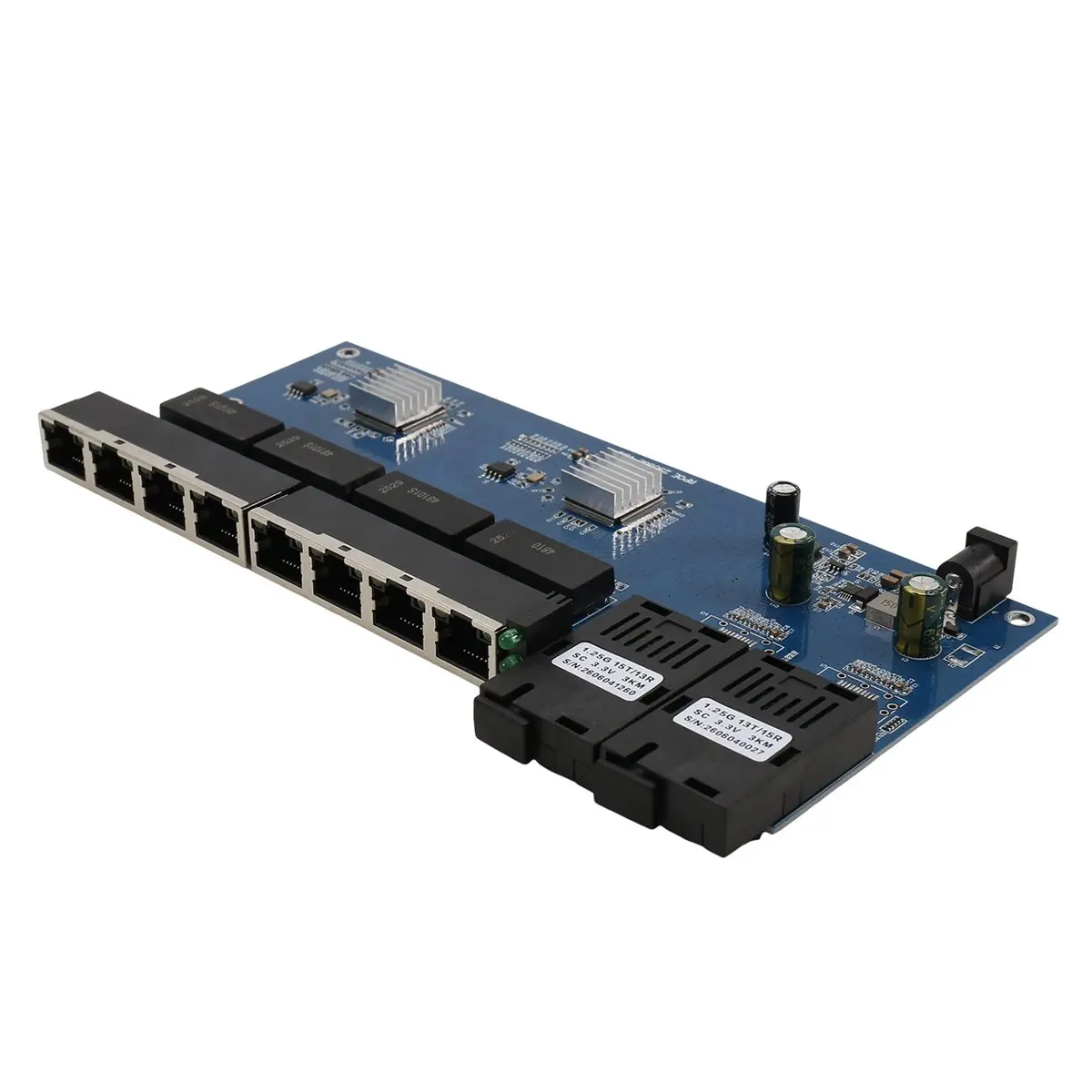 Fibra Reverse POE PCB 1000Mx 8 RJ45 1000Mx2 SC Fiber Media Converter PCBA, 3KM