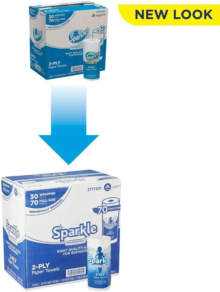 Sparkle Professional Series 2-Ply Perforated Kitchen Paper Towel Rolls by GP PRO ,, 70 Sheets Per Roll, 30 Rolls Per Case