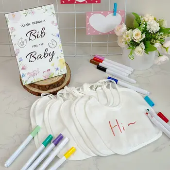 一套野花主題嬰兒派對遊戲留言簿套裝 - 包含10/20個DIY圍兜、12支彩色馬克筆和遊戲指示牌,可用於性別揭曉派對裝飾 8 最佳銷售 嬰兒派對遊戲 - №2