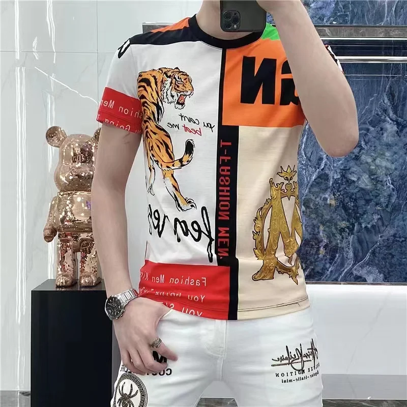 

Unusual Clothes Products Tiger Floral Printed Stylish Luxury Men Clothing 2022 Fashion Silk T Shrts For Mens Stylish Summer Top