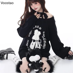 Vintage Rabbit Jacquard Knitted Pullovers Women Y2k Aesthetic Grunge Red Sweater Coat Korean Female Harajuku Loose Knitwear Tops