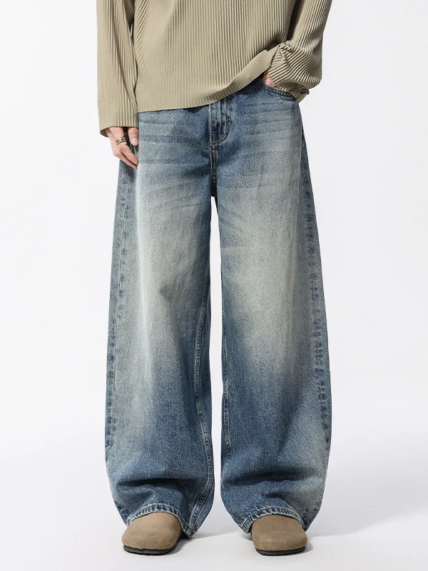 

Bla Armada American Retro Waed Loose Straight Leg Jeans Youth Casual Cotton Breathable Straight Cut Trousers