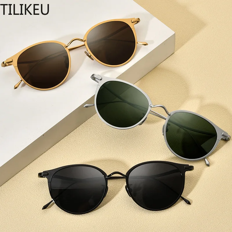 New Pure Titanium Frame Sunglasses with Ultra Light Polarized Sun Protection and Innovative Trendy Design Outdoors Men Women