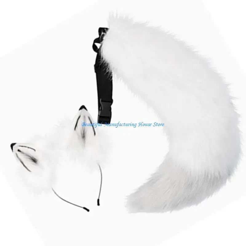 

E56A Foxes Wolf Cats Animal Cosplay Costume Ears Tail Set Cats Ears Headband with Tail
