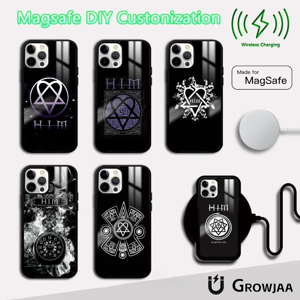 H-Him Ornate Heartagram Phone Case For iPhone 16 15 14 13 12 11 Pro Max Plus Mini Magsafe Mirror Wireless Magnetic Cover