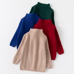 Baby Girls Half High Neck Sweater Winter Autumn Solid Color Long Sleeve Loose Children Girls Pullover Little Girl Brief Knitwear