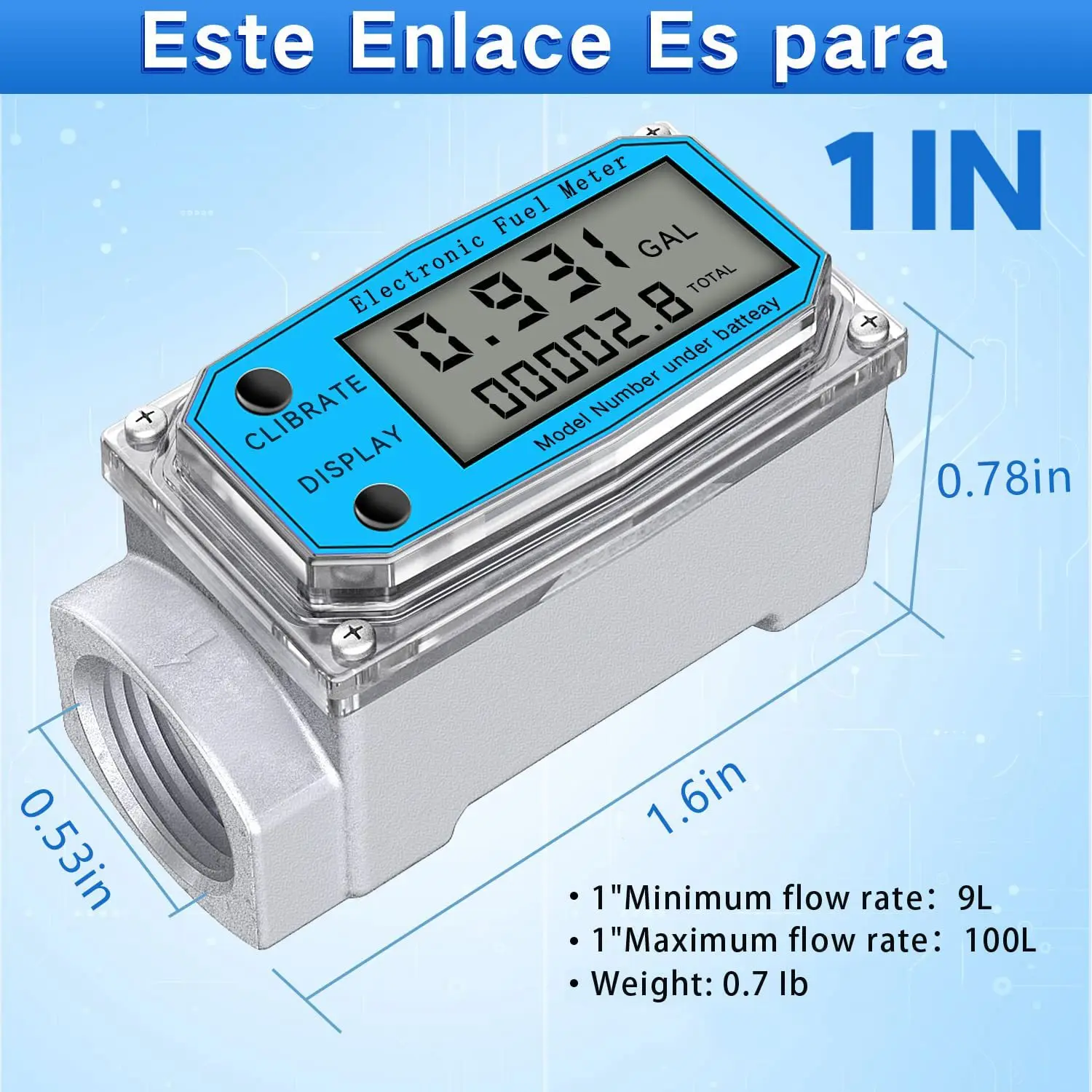 Digital Turbine Water Flow Meter Digital LCD Display with NPT Counter and FNPT Thread Gas Oil Fuel Flowmeter (1 Inch)