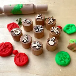 Christmas Texture Block Wood Stamp Pottery Embossing Tool for Polymer Clay Ceramic craft Wooden Emboss Modeling Diy suppli tools