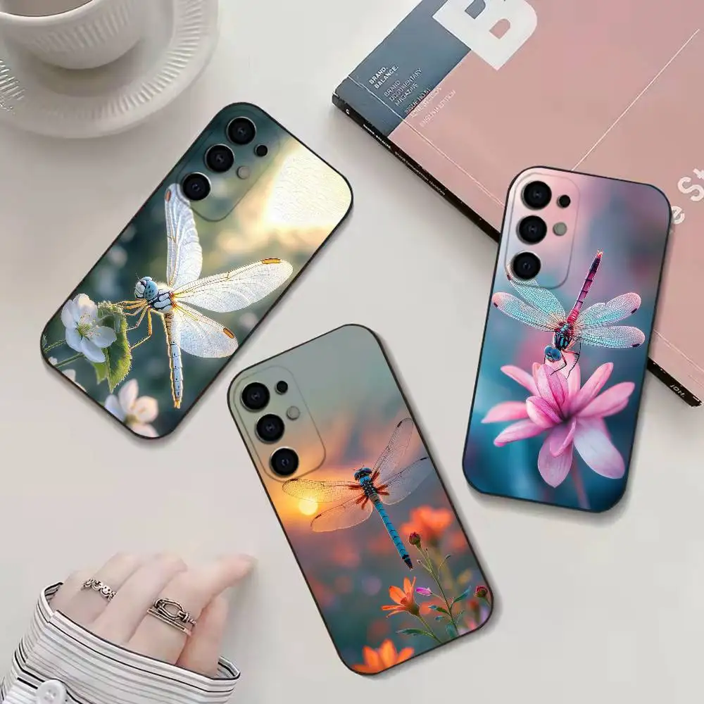 

Dragonfly Animal Phone Case For Samsung S25,24,23,22,30,21,10,9,Ultra,Plus,Lite Black Soft Case