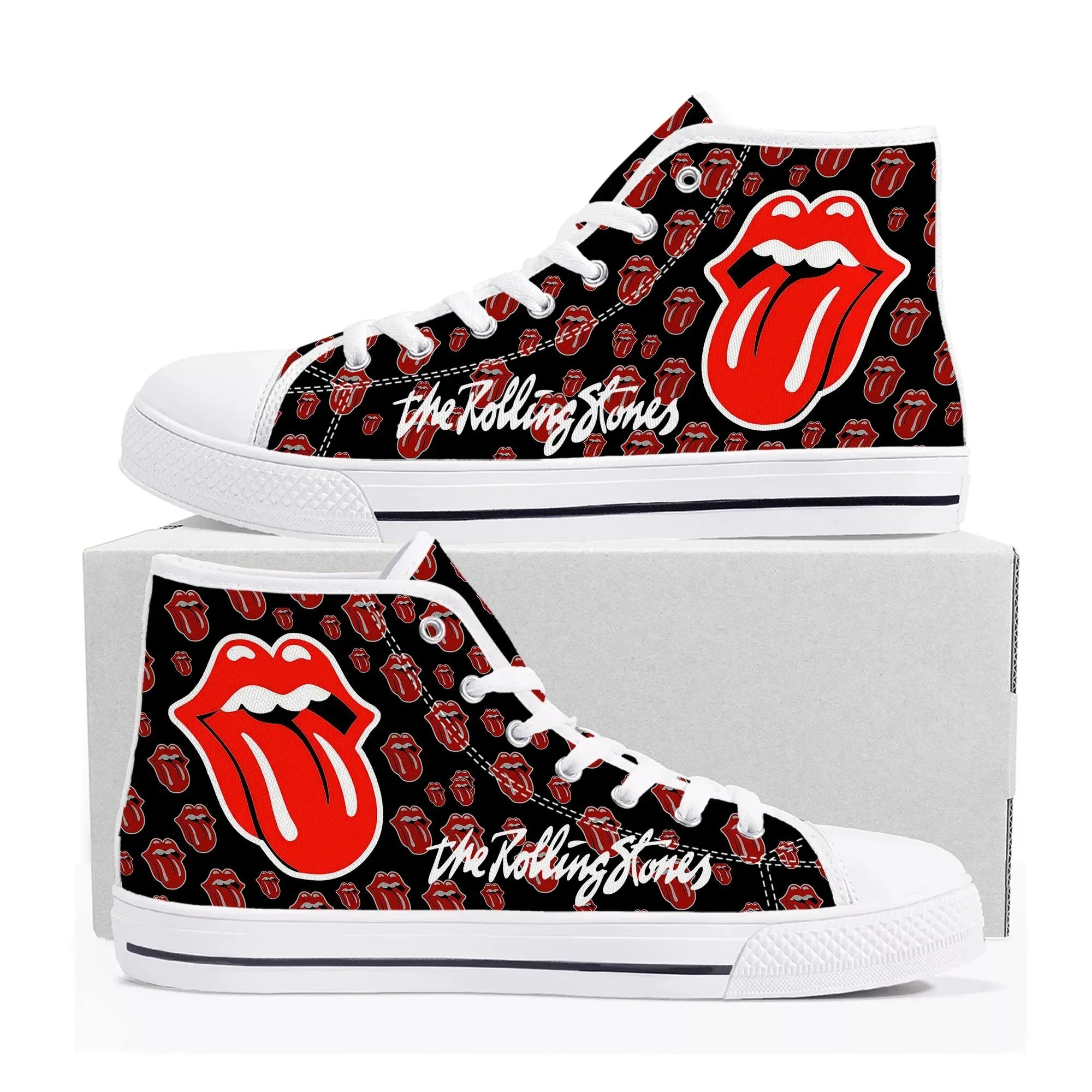 

Red Lip Rock Band Stones High Top Sneakers Mens Womens Teenager Canvas High Quality Sneaker Casual Custom Shoes Customize Shoe