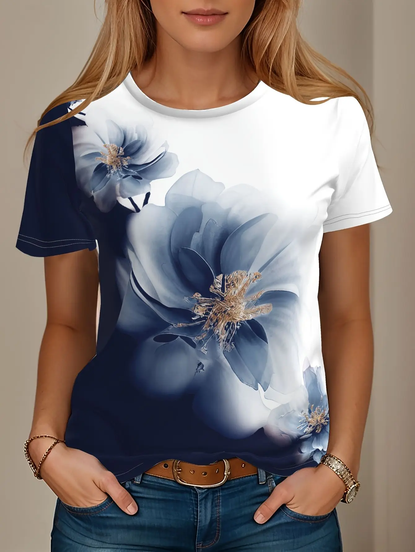 Summer Floral T-Shirts Flower Pattern 3D Print Women Men Short Sleeve Round Neck T Shirt Tees Harajuku Y2K Tops Unisex Clothing