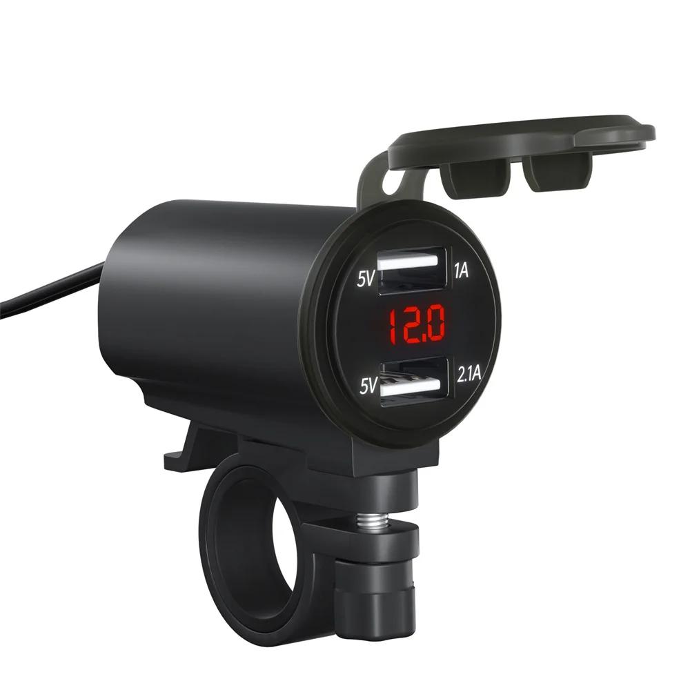 Motorrad mit USB-Auto ladegerät 2.4a Schnell ladung Dual-Port-Schnitts telle Handy Auto aufladen mit Voltmeter