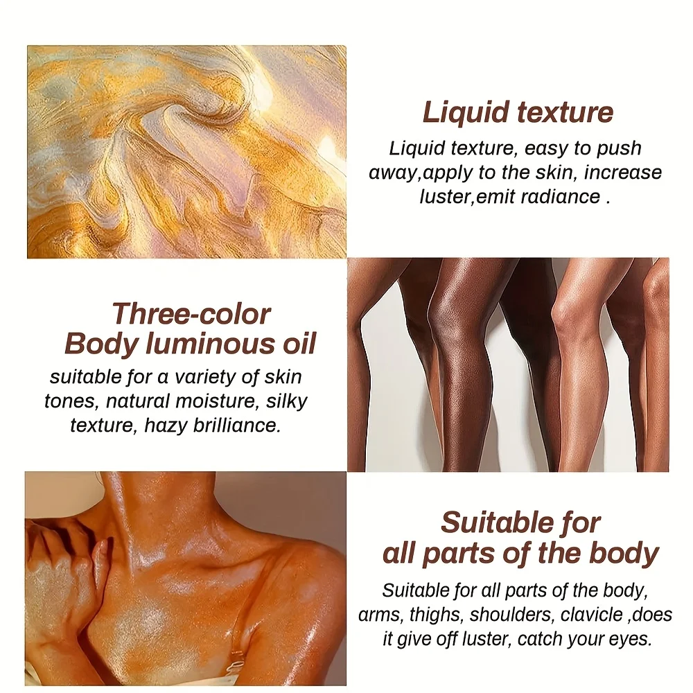 Olio luccicante per il corpo che si illumina al buio, liquido idratante a lunga durata, finitura lucida a copertura totale, scintilla impermeabile per feste