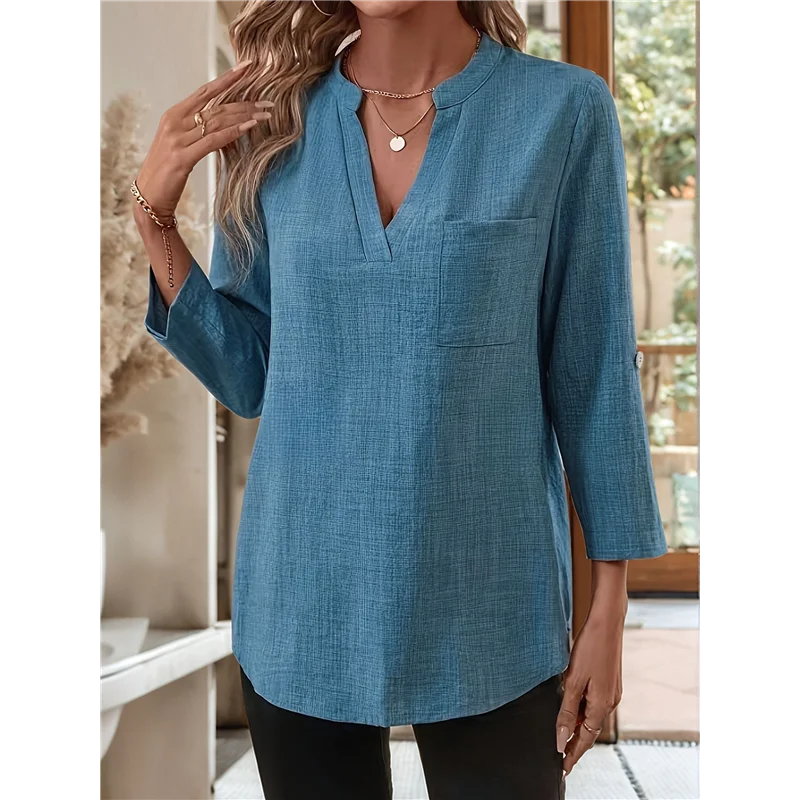 

ABRT-Women Boyfriend Shirts Button Down Long Sleeve Blouse Cuffed Sleeve Collared Shirt
