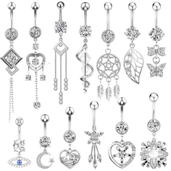 Pearl Belly Button Rings Heart Flower Long Dangled Navel Ring Stainless Steel 14G Ombligo Oreja Woman Banana Body Jewelry