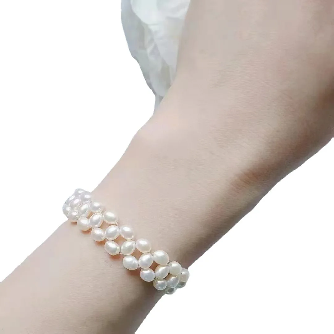 Bracelet en argent regardé 925 tissé à la main pour femme, véritable perle naturelle de la mer du Sud, fermoir en forme de riz, bijoux fins, livraison gratuite, 4mm-5mm