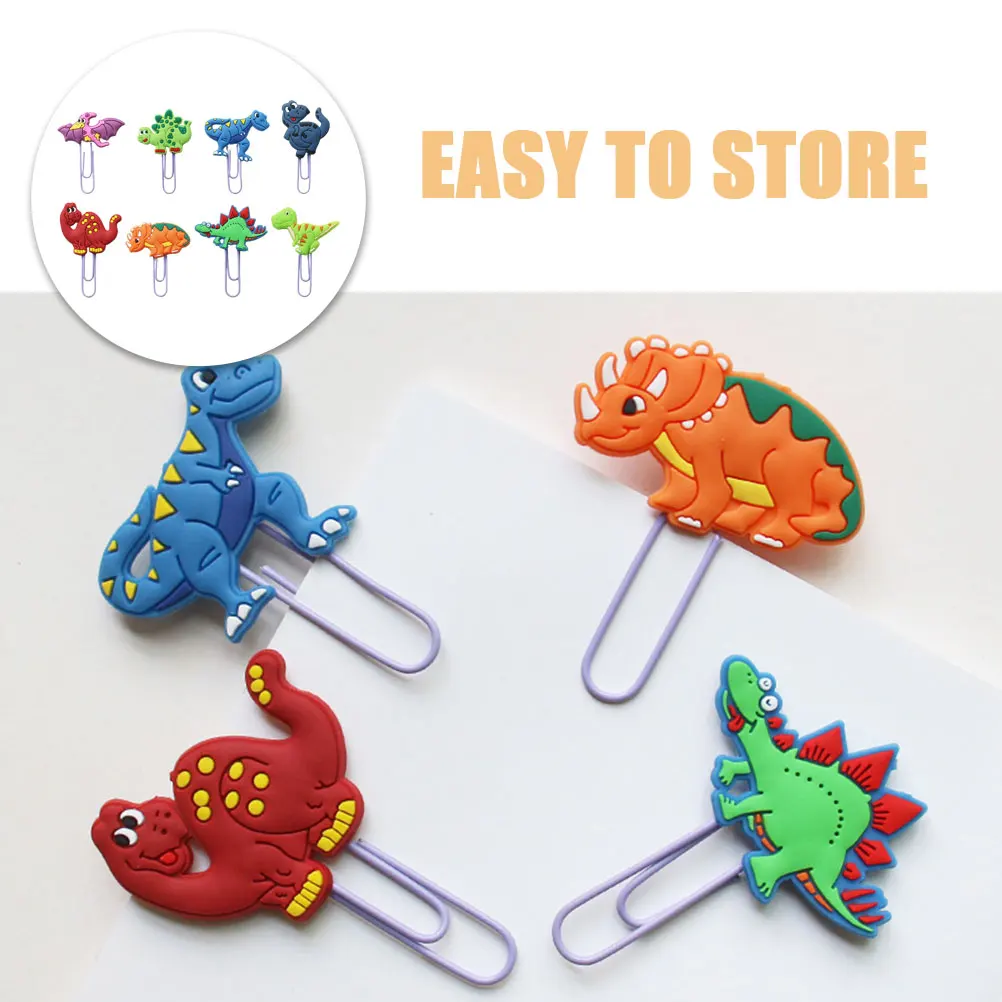 8 Pcs Dinosaur Bookmark Decorative Paper Clip Small Paperclips Pocket Creative Pvc Animal Bookmarks